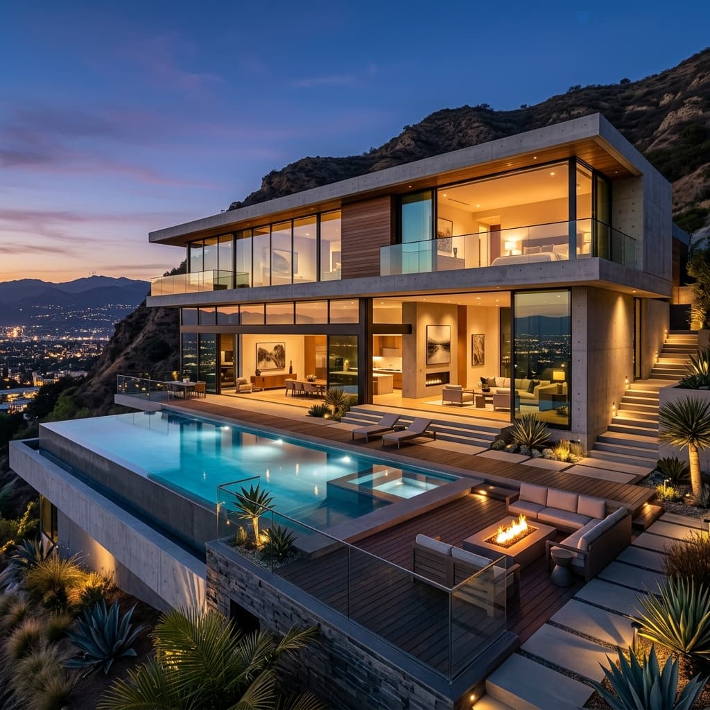 Luxurious modern house at twilight